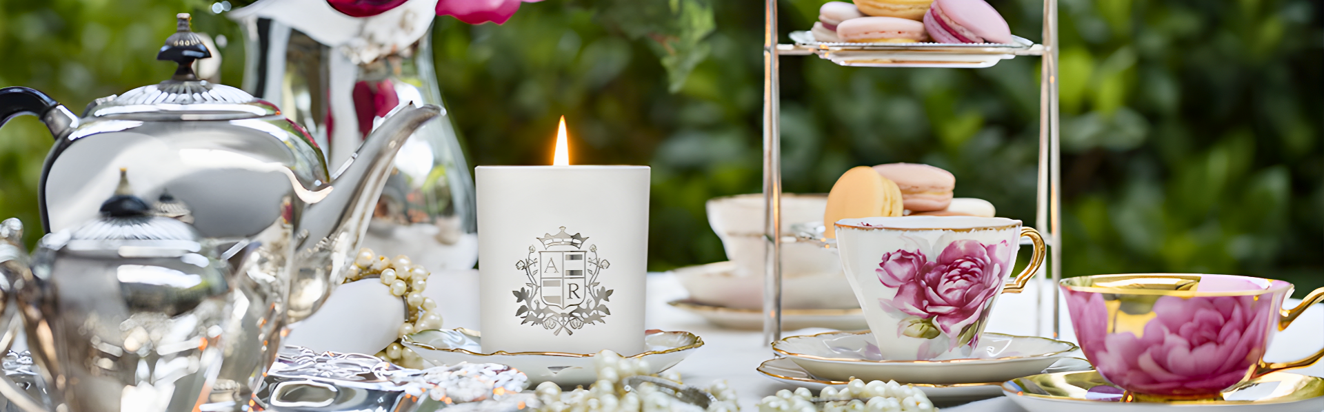 Scented candle on Tea setting table