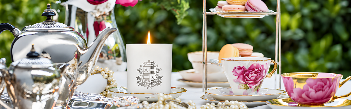 Scented candle on Tea setting table