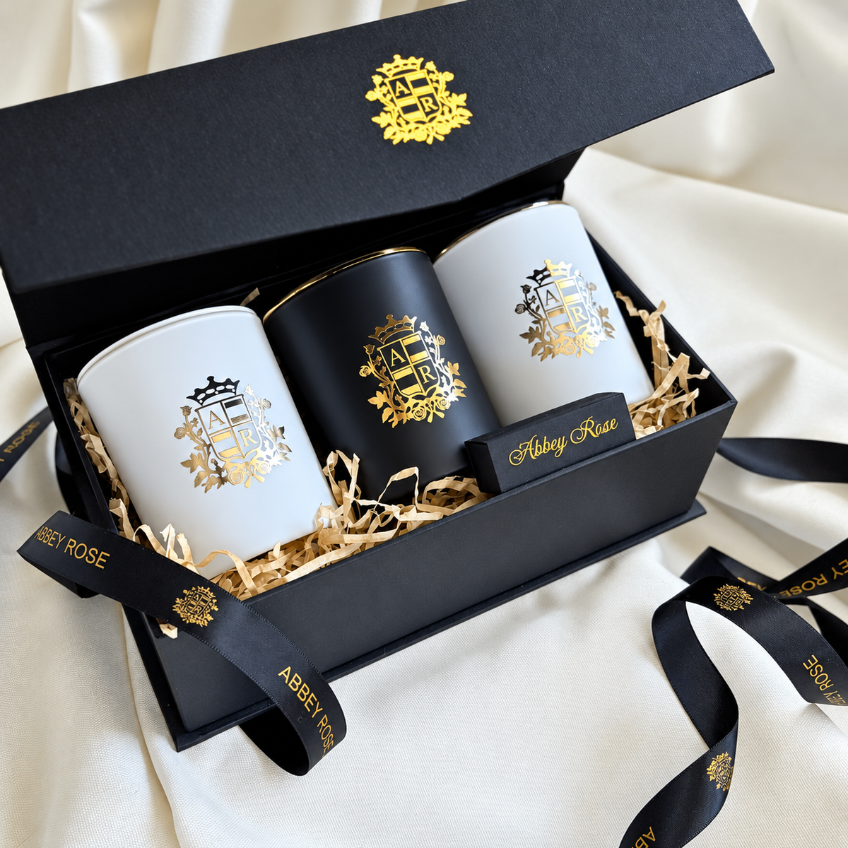 Gift box - 3 Medium Candles - Abbey Rose