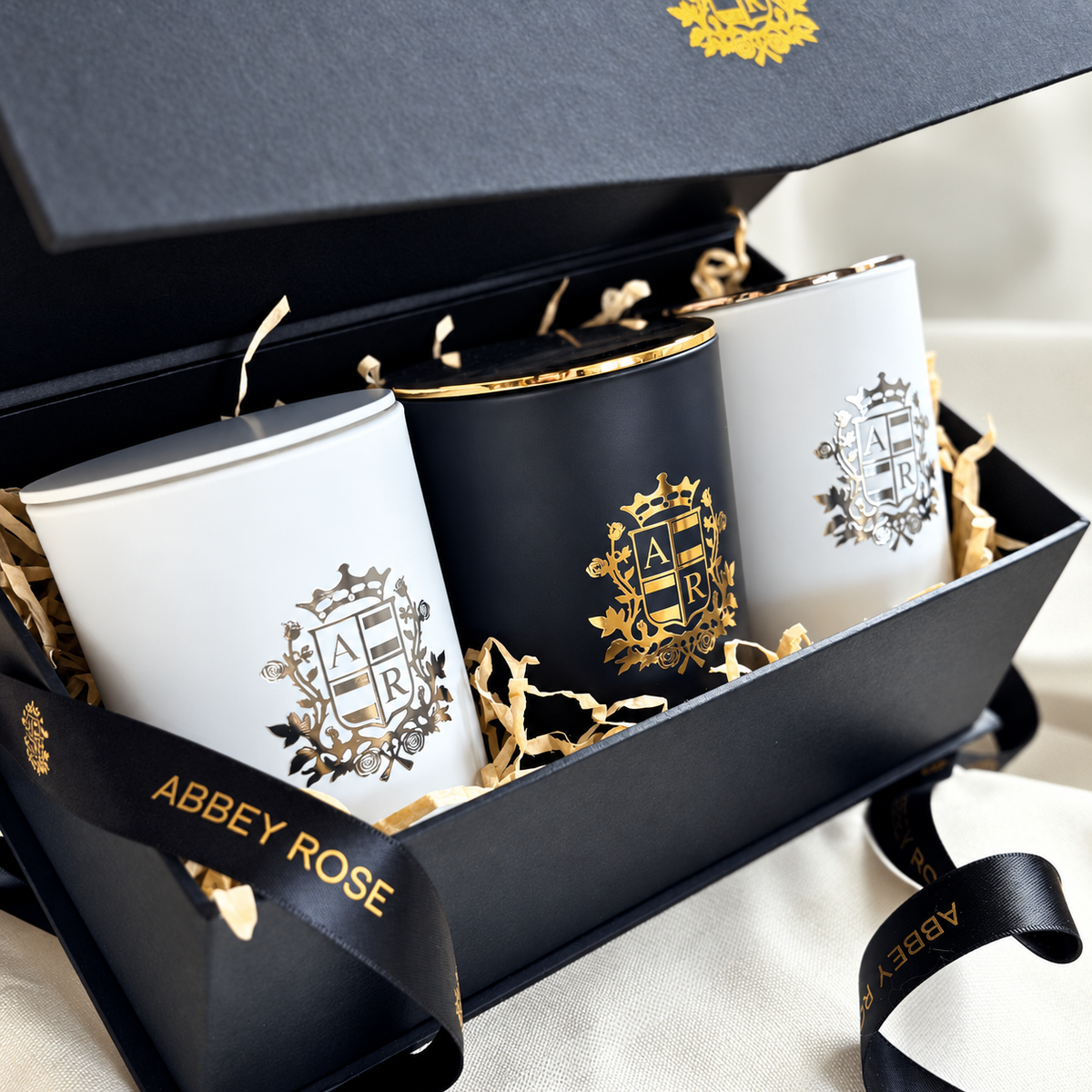 Gift box - 3 Medium Candles - Abbey Rose