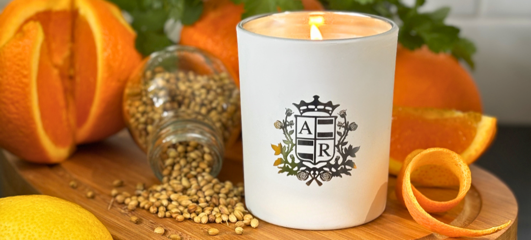 Orange and Coriander white scented candle