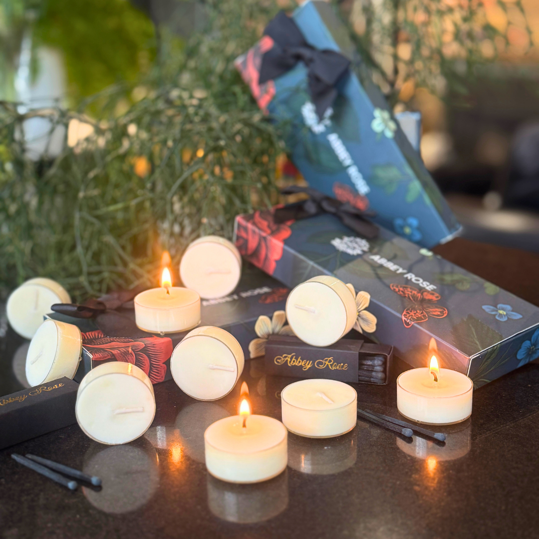 Pure Soy Unscented Tea light Candles - 10pc - Abbey Rose