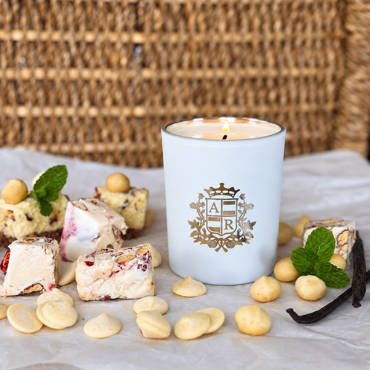 White Chocolate & Macadamia Fudge Soy Candle - Abbey Rose